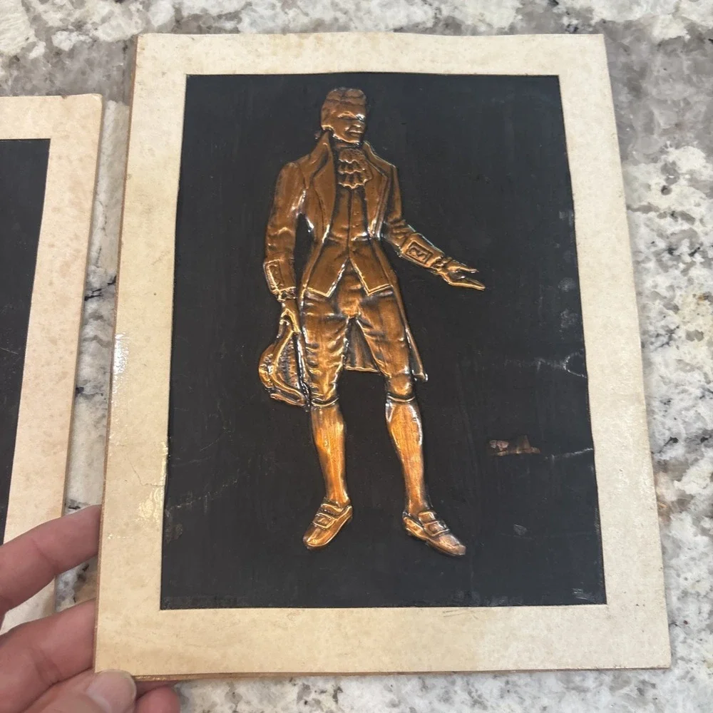 5 VINTAGE Embossed Hammered Copper Victorian Lady And Gentlemen Deer Unframed